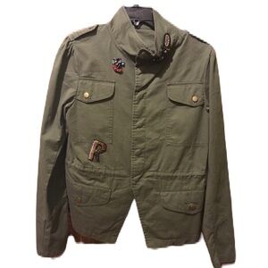Army style jacket with beaded embellishments green Sz small